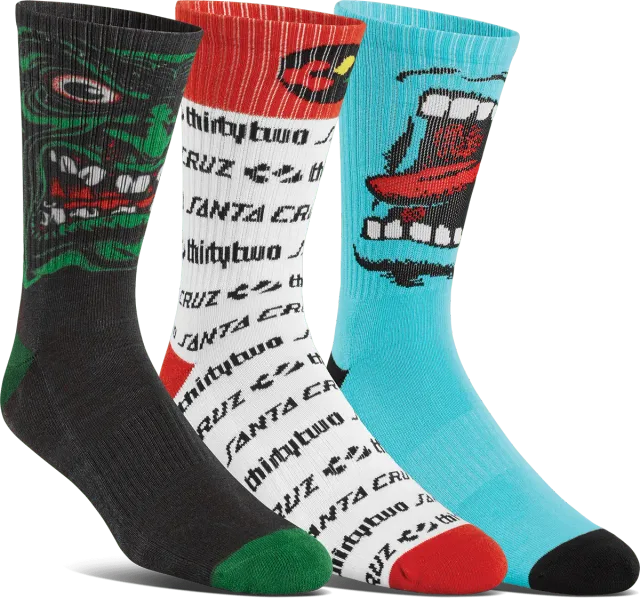 Thirtytwo Santa Cruz Crew Sock chaussettes skate 3 paires